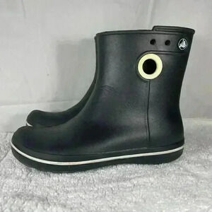 Crocs Jaunt Shorty Black White Pull-On Rain Boots Shoes Women's Size 7
